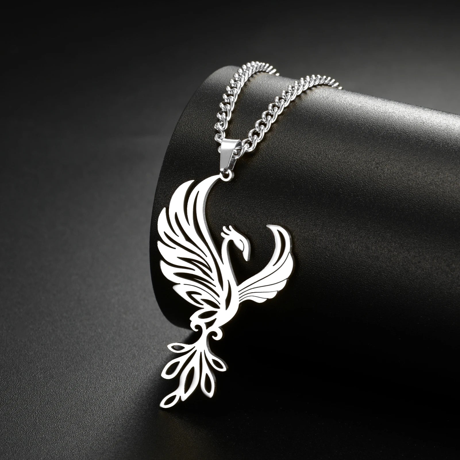 Phoenix Necklace Gift for Woman Men Couple Kid Child Reborn God Bird Supernatural Amulet Pendant Stainless Steel Chain