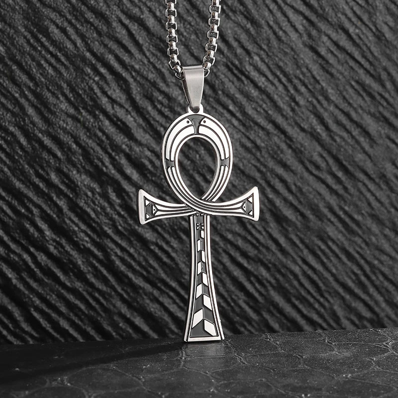 Vintage Egyptian Key of Life Ankh Cross Pendant Horus Patronus Necklace Men's Fashion Pharaoh Amulet Jewelry