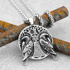 Nordic Odin Crow Skull Pendant Necklace Gothic Stainless Steel Raven Skull Compass Rune Necklace for Men Punk Jewelry