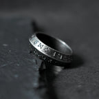 Blackened Viking Stainless Steel Ring Norse Runes Design Retro Gothic Unisex Jewelry Gift for Men Women