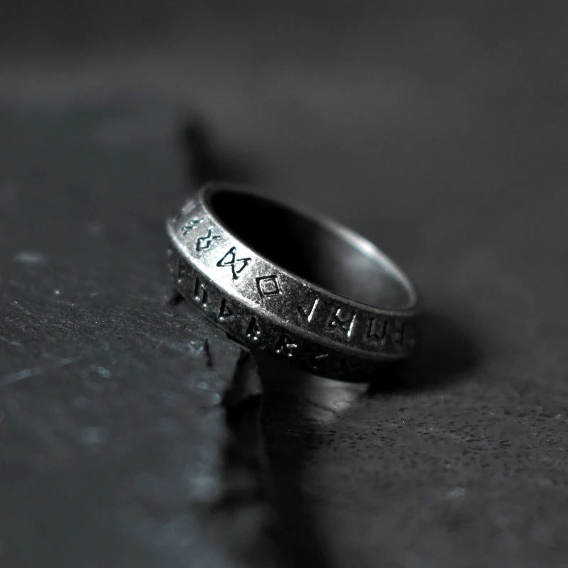 Blackened Viking Stainless Steel Ring Norse Runes Design Retro Gothic Unisex Jewelry Gift for Men Women
