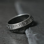 Blackened Viking Stainless Steel Ring Handcrafted Norse Runes Design Retro Gothic Unisex Jewelry Gift for Men Women