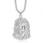 Religious Iced Out Bling Christ Jesus Head Pendant Stainless Steel Cubic Zirconia Christian Necklace for Women Men Jewelry Gift