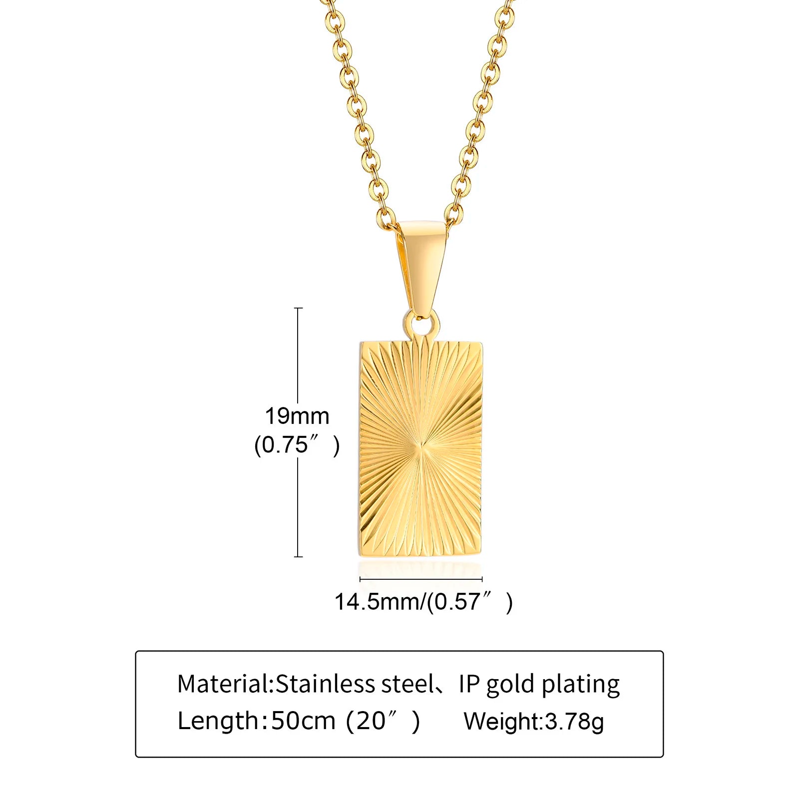 Sunburst Rectangle Pendant — Gold Stainless