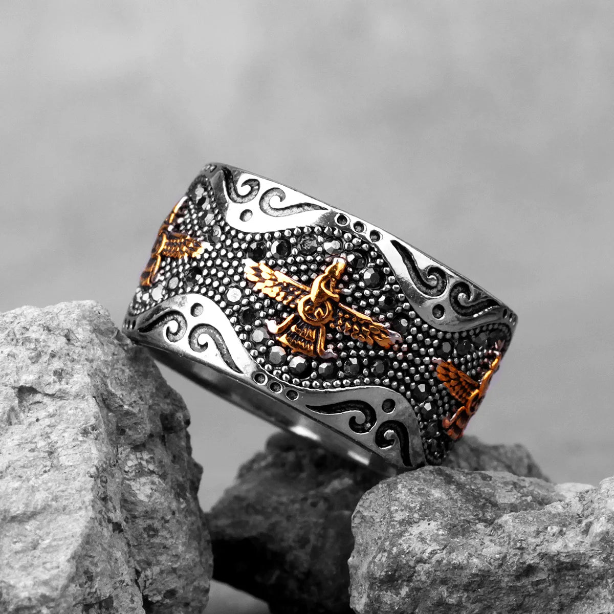 Ancient Historical Persia Zarathustra Stainless Steel Men Rings Luxury Punk HipHop for Biker Jewelry Creativity Gift