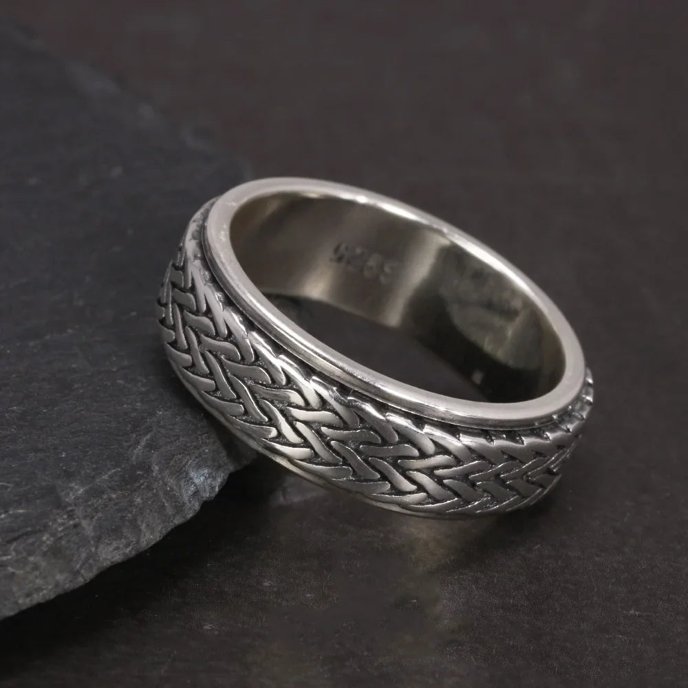 925 Silver Hemp Rope Spinner Ring — Vintage Rotatable