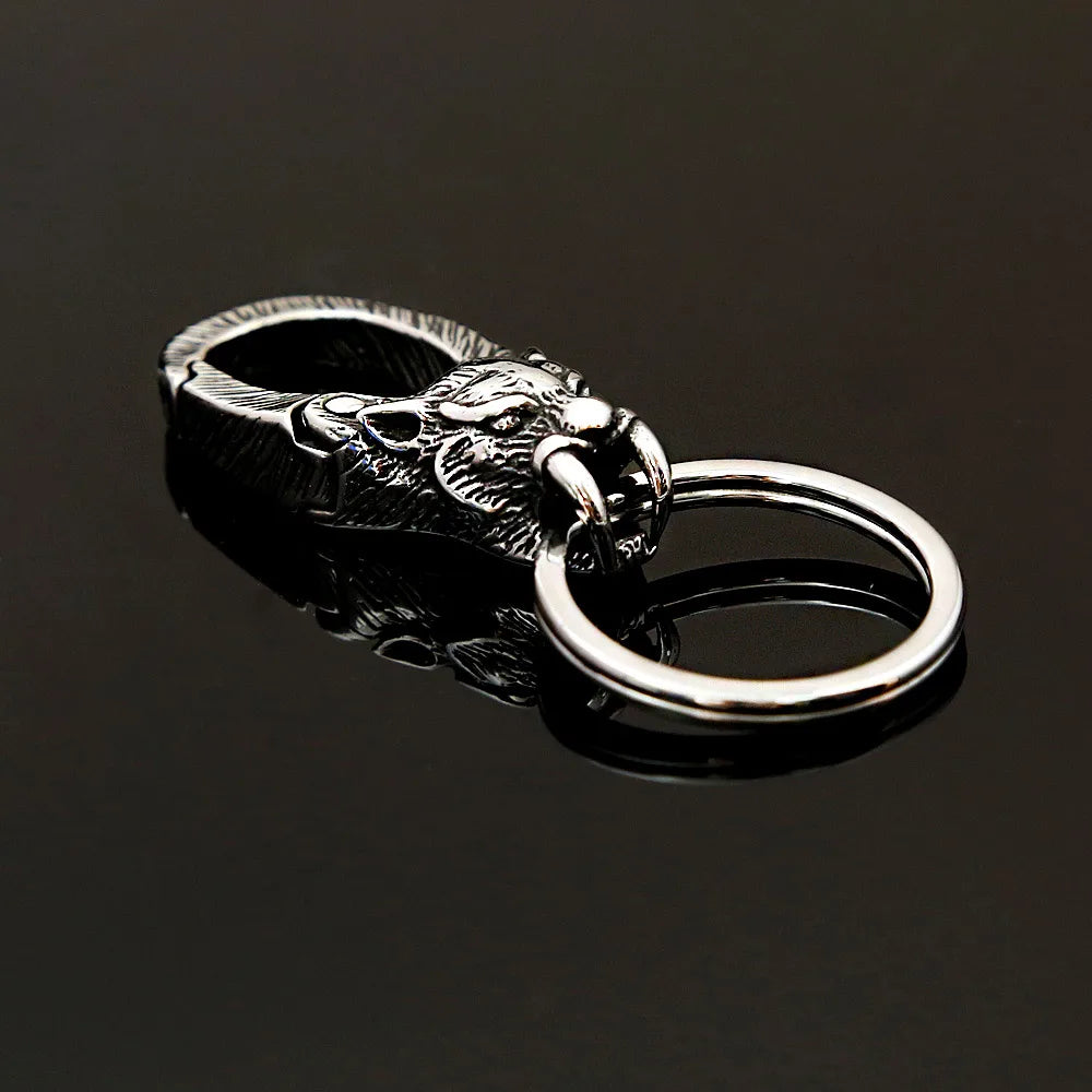 Punk Sabertooth Tiger Carabiner Stainless Steel Keychain 3D Animal Smilodon Waist Belt Clip Unisex Fashion Jewerly Accessories