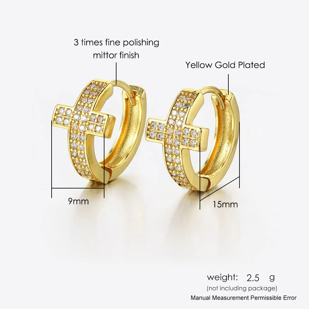 Cross Iced Out Earrings Stainless Steel CZ