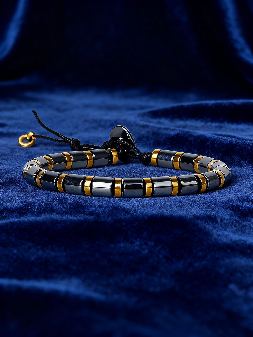 Hematite Stone Bracelet Handmade Woven with Gold color Spacers Cylinder Beads Leather for Energy Protection Reiki Charm Jewelry