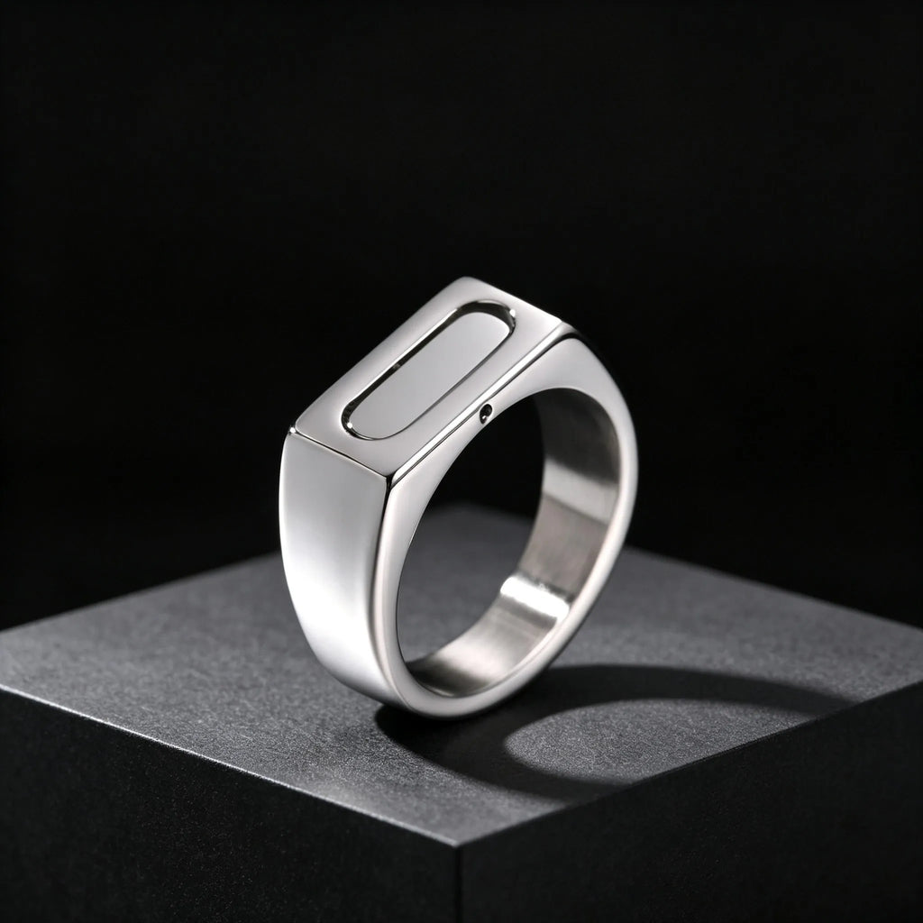 Classic Spinner Fidget Ring for Men, Stainless Steel Silver Color Polished Signet Ring, Fashion Cool Finger Jewelry Accessories