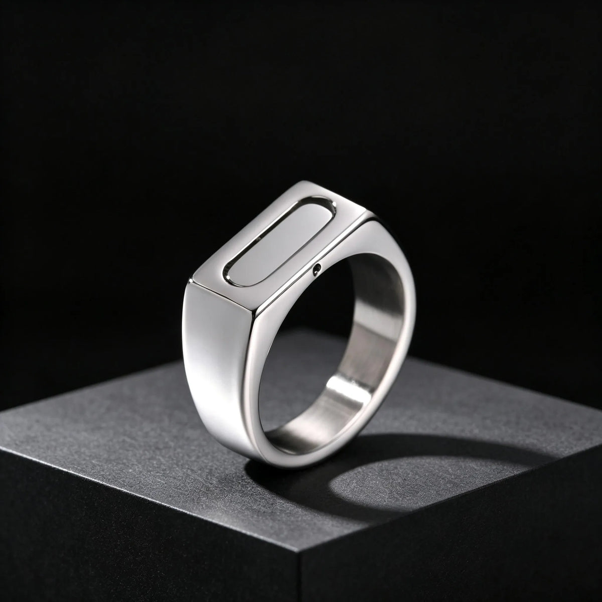 Classic Spinner Fidget Ring for Men, Stainless Steel Silver Color Polished Signet Ring, Fashion Cool Finger Jewelry Accessories