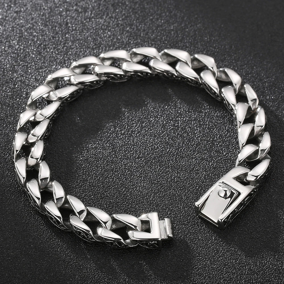 Polished Brushed Stainless Steel Cuban Chain Bracelet for Men Black Gold Color Nickel-Free Jewelry18-24CM Length Gift