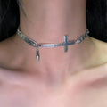 Retro Punk Choker Necklace Y2K Grunge Rock Hip Hop Necklace Silver Cross Pendant Chain Jewelry Necklace For Ladies For