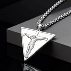 Catholic Jesus Cross Triangle Pendant Necklace — Stainless Steel