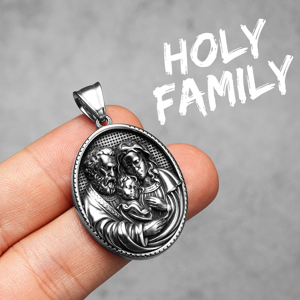 Holy Family Pendant — Stainless Steel
