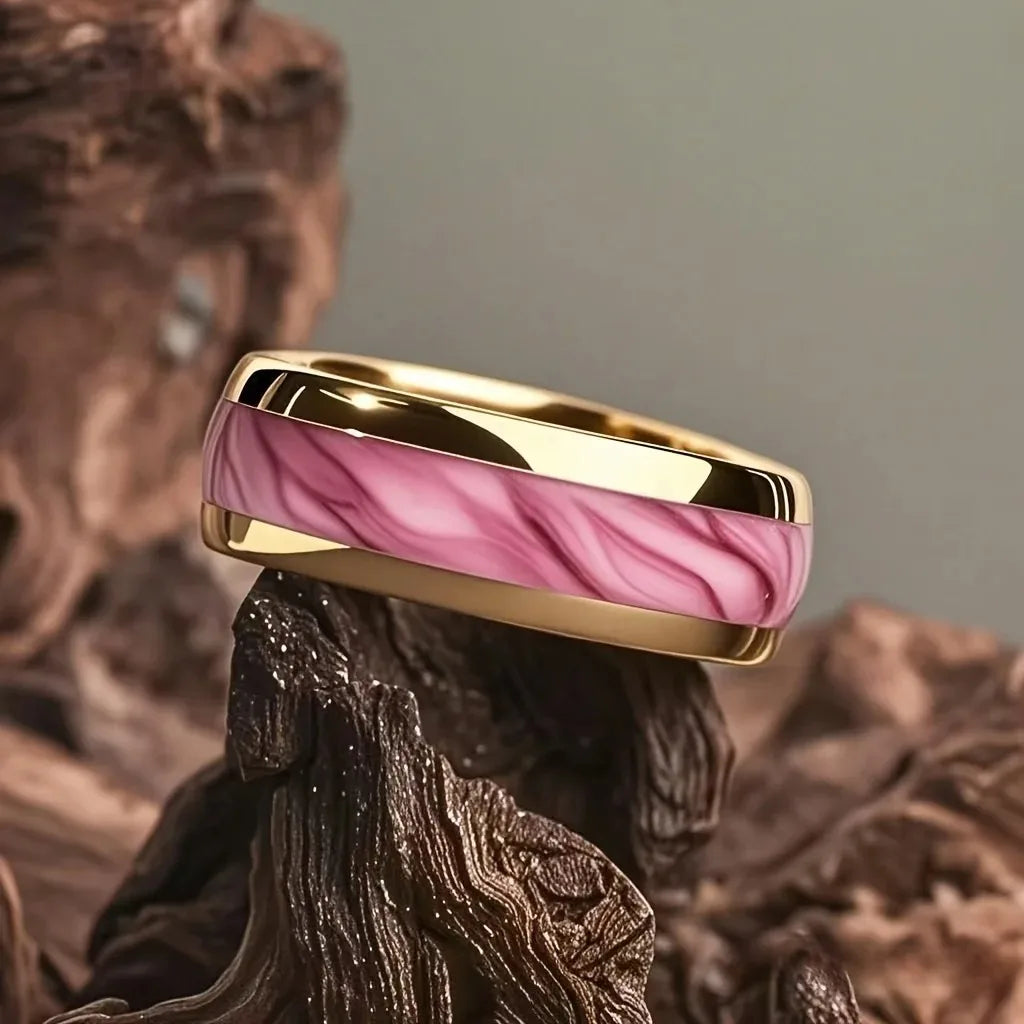Blue Abalone Shell Inlay Rings for Men, Fashion 8mm Black Brushed Men Stainless Steel Rings, Wedding Band Jewelry Gift