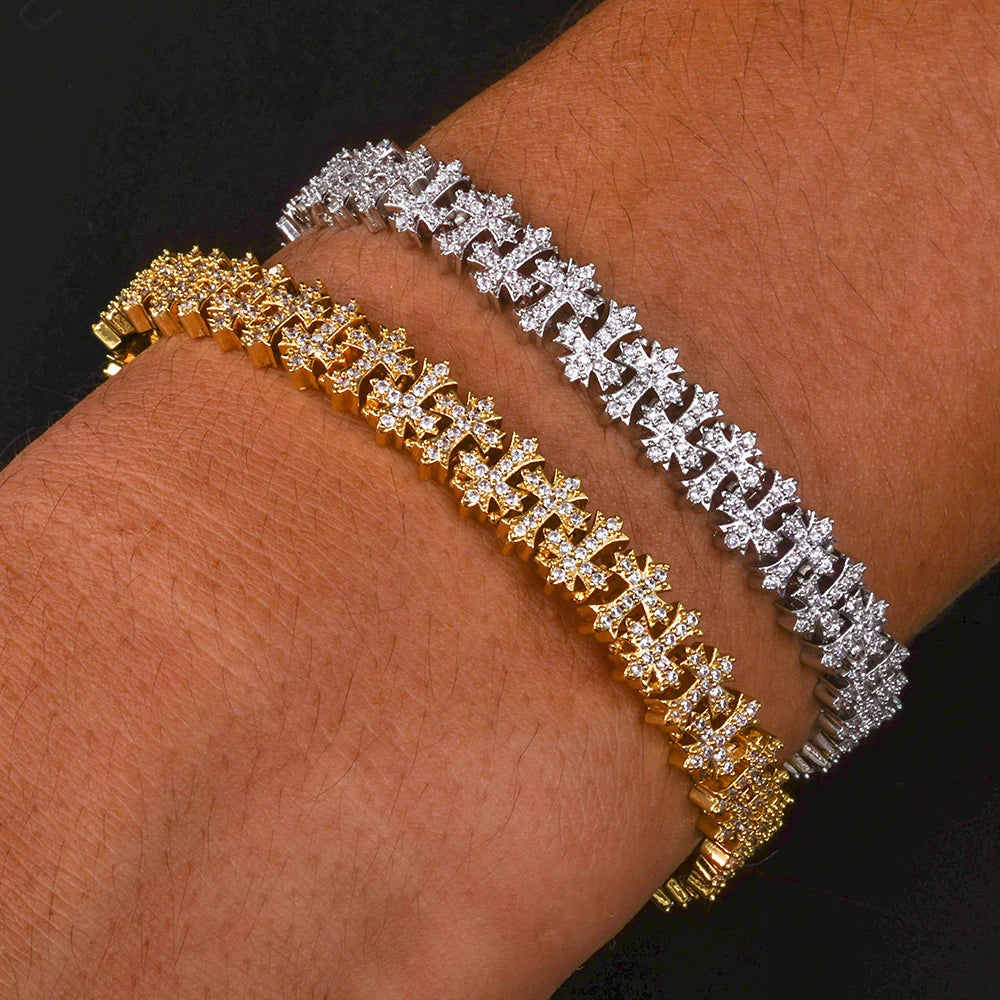 Iced Out Cross Bracelet Stainless Steel 8MM