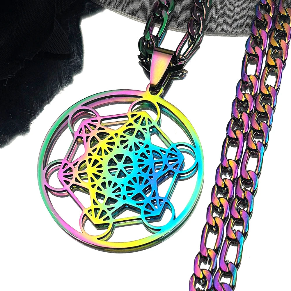 Yoga Hindu Buddhism 7 Chakra Stainless Steel Necklace Sacred Geometry Angel Seal Metatron Symbol Necklace Jewelry