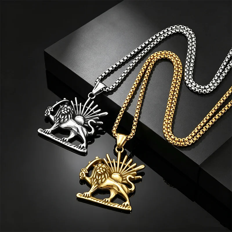 Persian Lion and Sun Pendant — Stainless Steel