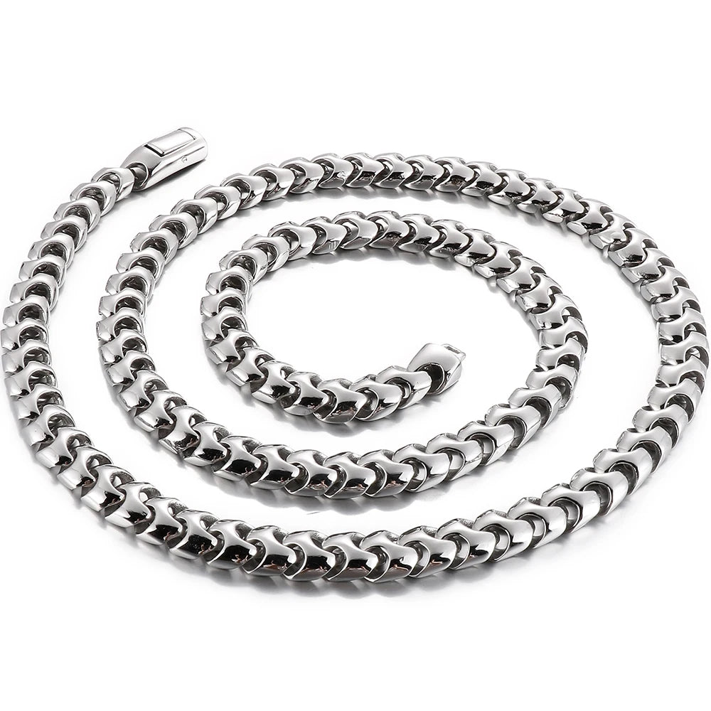 9MM Wide Curb Chain Man Necklace Polished Stainless Steel 50/60/70CM Long Men's Keel Chains Necklaces Choker Items