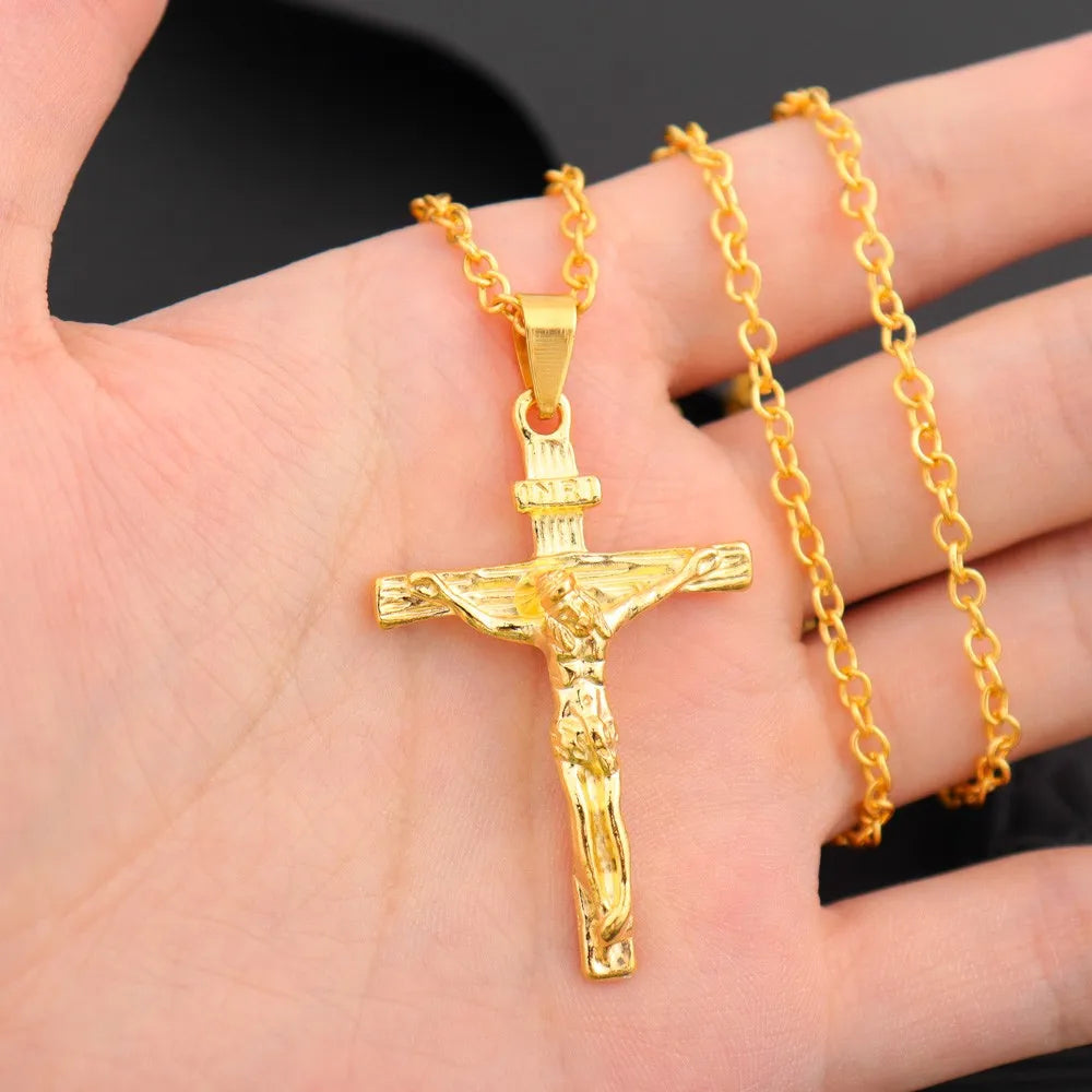 New Explosive Trendy Easter Jesus Cross Men's Necklace Pendant Light Luxury Fashion Trend Niche Men's Necklace Gift