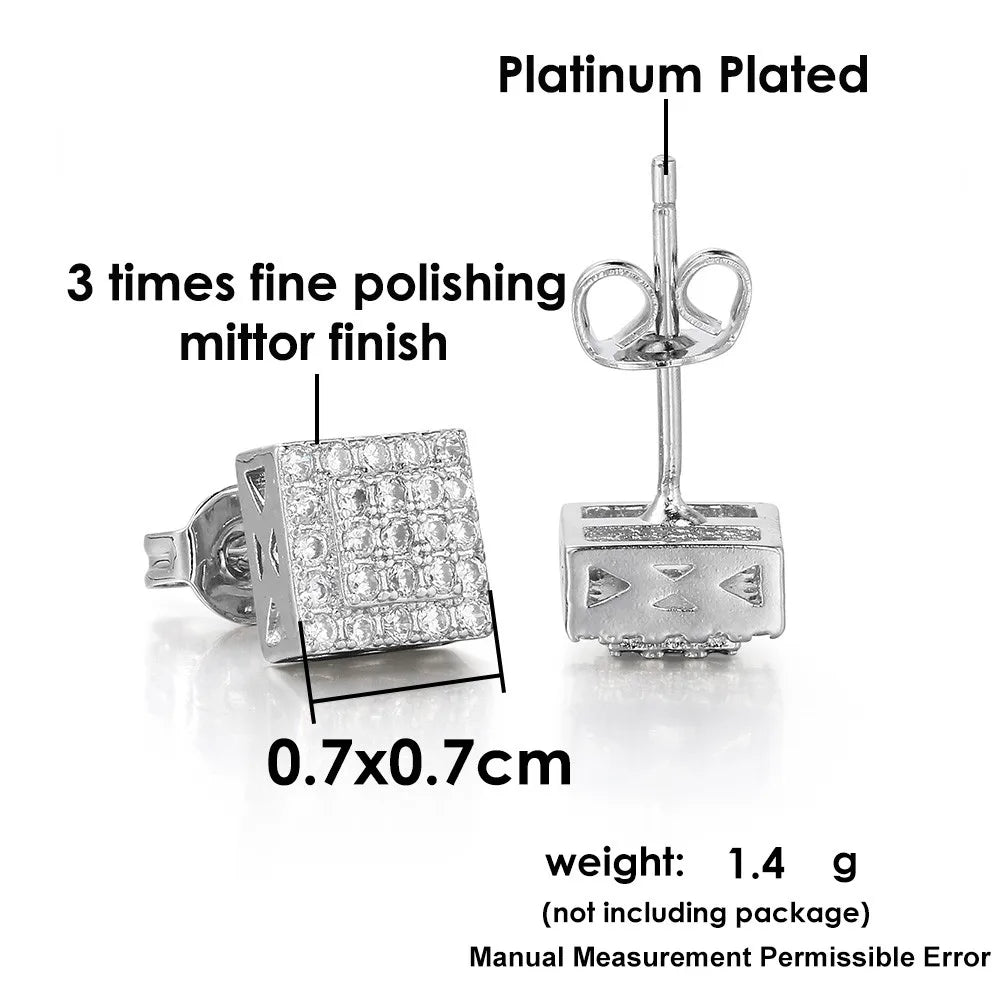Silver Iced Out Square Stud Earrings CZ