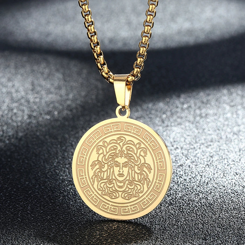 CHENGXUN Hindu Ganesha Coin Pendant Necklace for Men Womens Lord Ganesha Medallion Charm Neck Chain Spirit Totem Jewelry