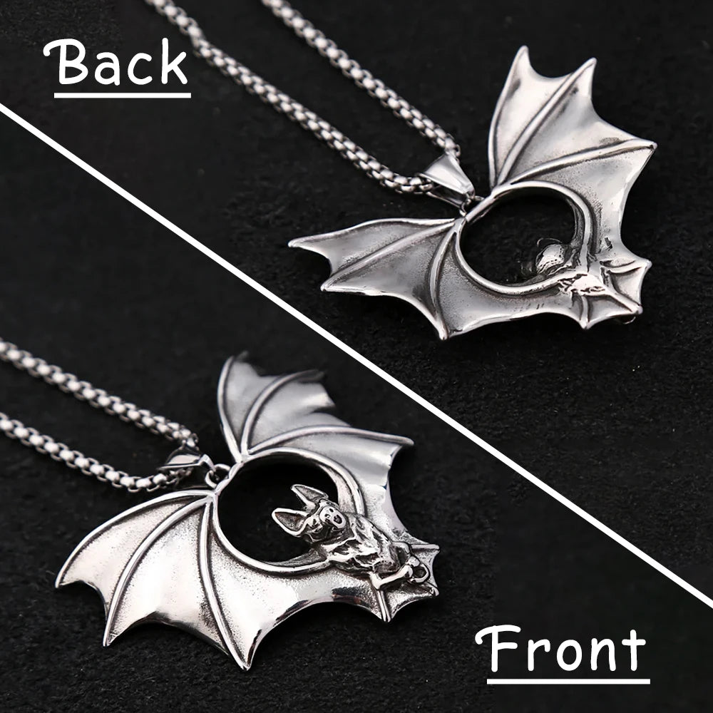 Gothic Bat Stainless Steel Pendant Necklace