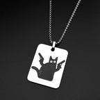 Funny Cat Take Gun Pendant Necklace For Women Men Stainless Steel Silver Color Hiphop Punk Y2K Street Chain Jewelry Accessory