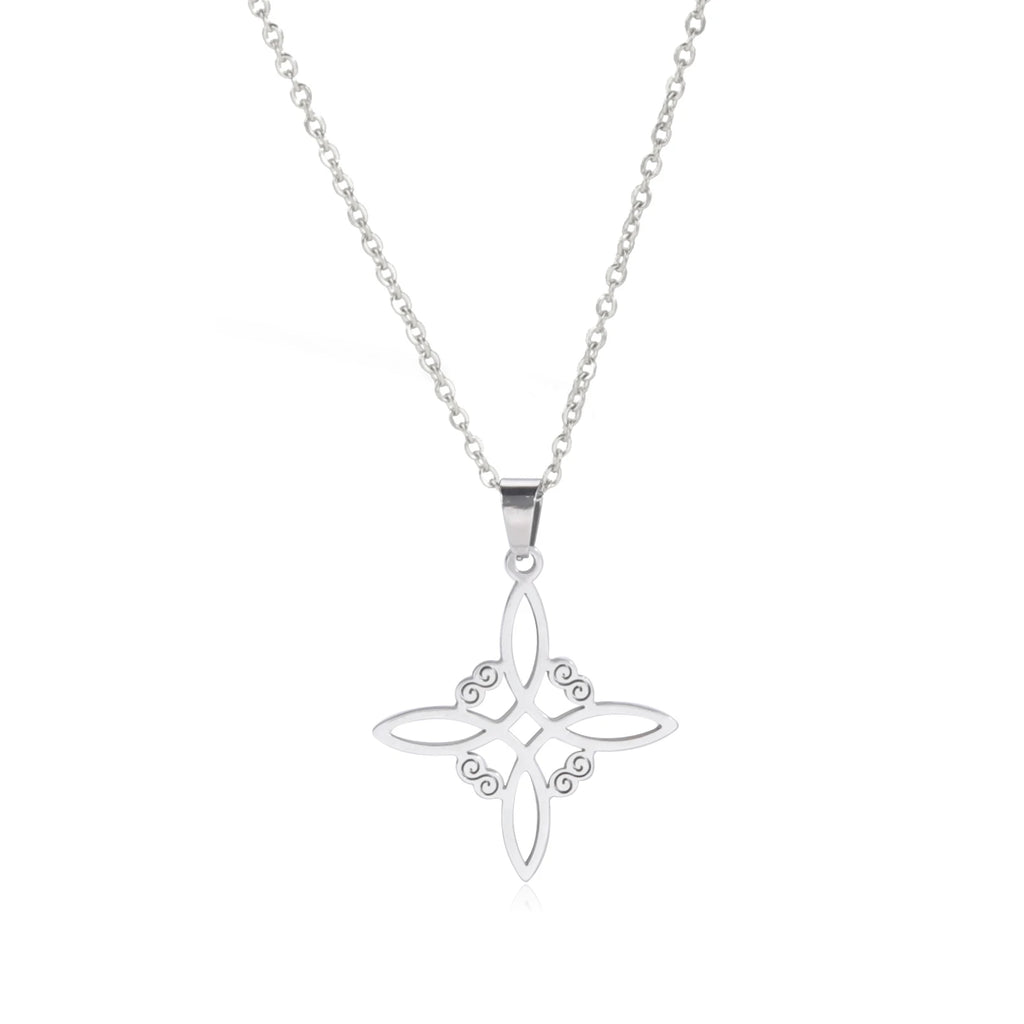 Double Amulet Protection Necklace Witch Knot Pentagram Tetragrammaton Stainless Steel Protection Jewerly Wholesale