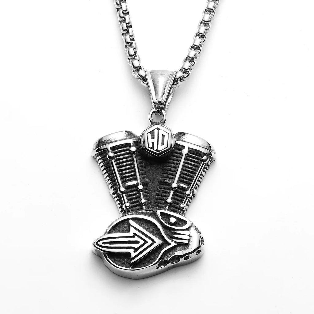 Motorcycle Engine Pendant — Stainless Steel