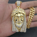 Hip Hop Iced Out Bling Jesus Head Pendant Male Gold Color Stainless Steel Christian Big Necklace for Men Religious