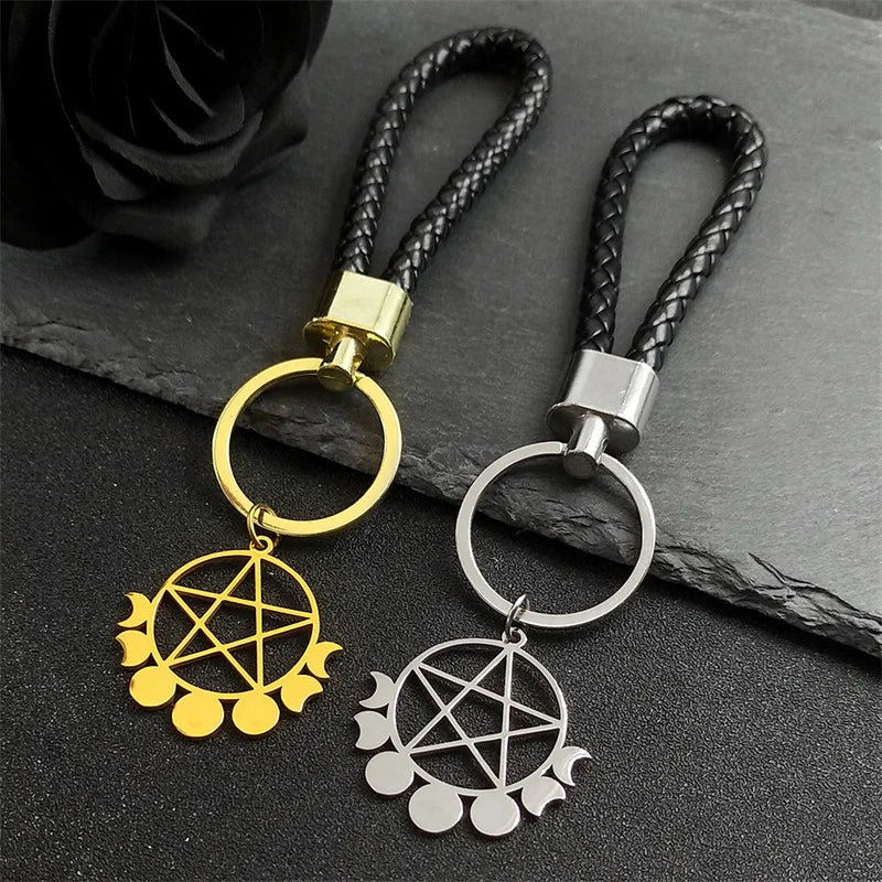 Star Key Gold Pendant Goth Witchcraft Satan Pentagram