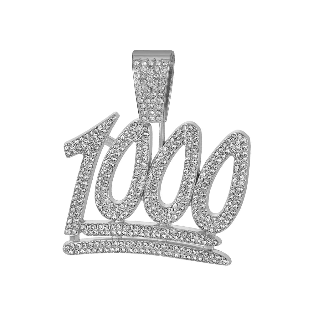 Fashion Shine Number 1000 Fraction Pendant Necklace With14mm Crystal Cuban Chain For Men Women Hip Hop Party Jewelry Accessories
