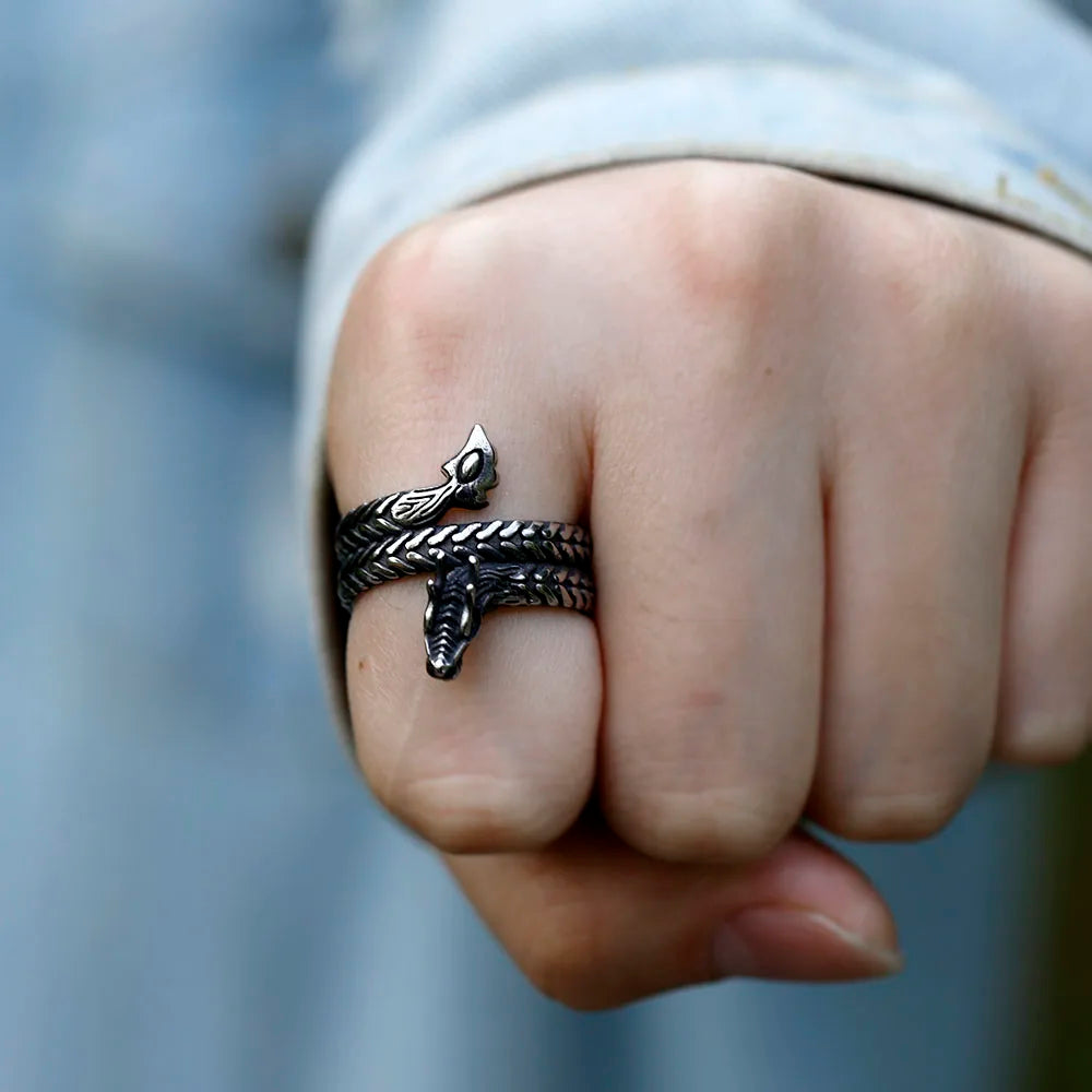 NEW Men's 316L stainless steel rings Vintage Viking dragon head Animal ring Odin Amulet jewelry for gift free shipping