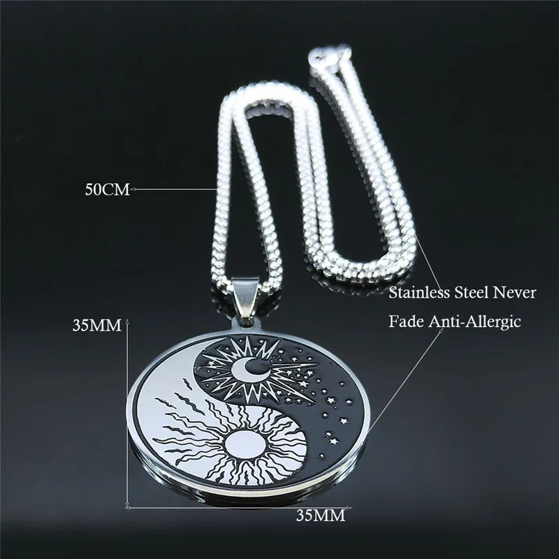 Stainless Steel Yin Yang Tai Chi Gossip Sun Moon Necklaces Chain for Women/Men Silver Color Necklaces Jewelry Chaine Collier