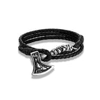 Wolf Viking Steel Bracelet Axe Leather Handmade