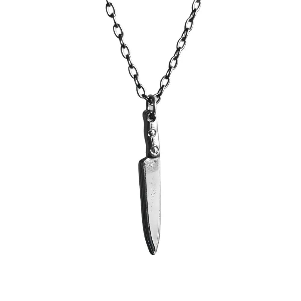 Mini Knife Pendant Necklace — Black-Tone