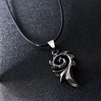 Men's Punk Dragon Flame Pendant Necklace with Cool Leather Chain Fire Phoenix Fashion Jewelry Gift Metal