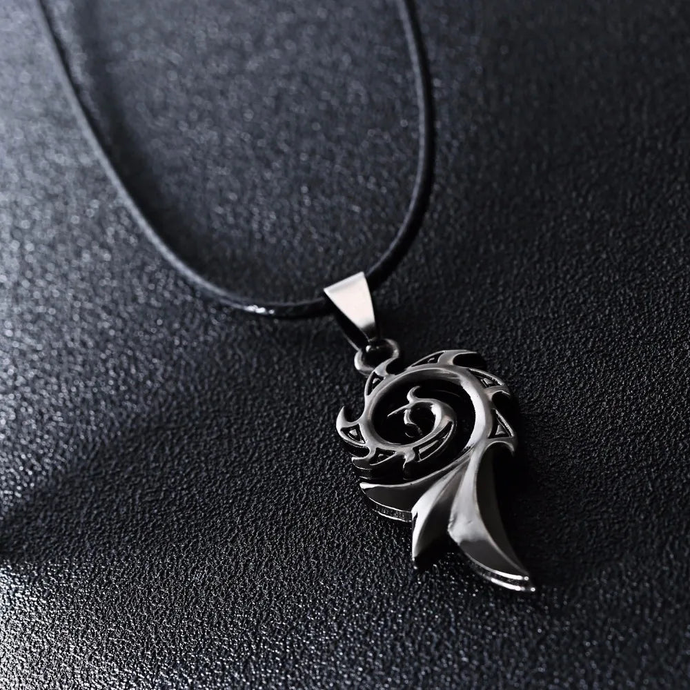 Men's Punk Dragon Flame Pendant Necklace with Cool Leather Chain Fire Phoenix Fashion Jewelry Gift Metal