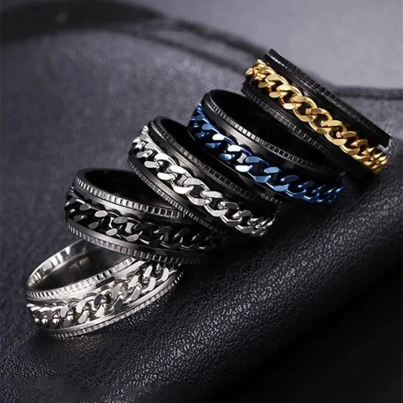 Anxiety Fidget Rings For Men Spining Titanium Stainless Steel Colorfully Spinner Rotatable Chain Jewelry Rotating Rings