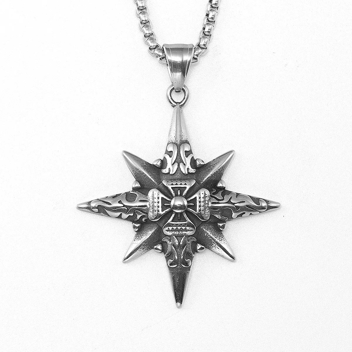 Compass Pendant Necklace — Stainless Steel