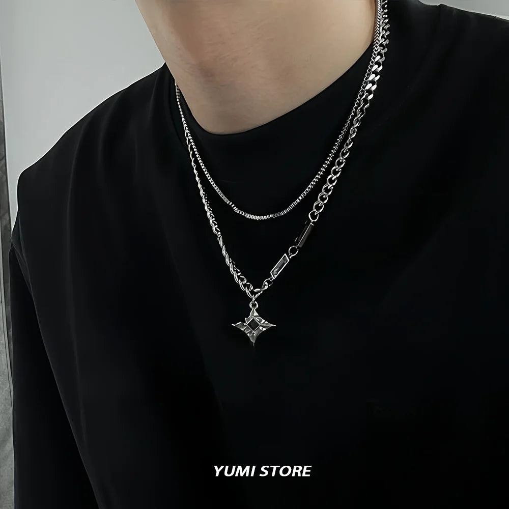 Hip Hop Zircon Cross Pendant Necklace For Man Woman Luxury Titanium Steel Non-Fading Clavicle Sweater Chain Couple Jewelry