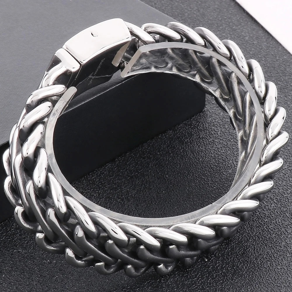 Massive Braided 20MM Width Chain Bracelet for Man Polished Stainless Steel Wrist Jewelry Accessories Men's Bracelets