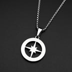 Hollow North Star Round Compass Pendant Necklace for Women Men Stainless Steel Gold Silver Color Chain Necklaces Jewelry Gifts
