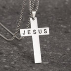 Catholic Jesus Cross Stainless Steel Pendant Necklace for Men Women Vintage Christian Prayer Jewelry
