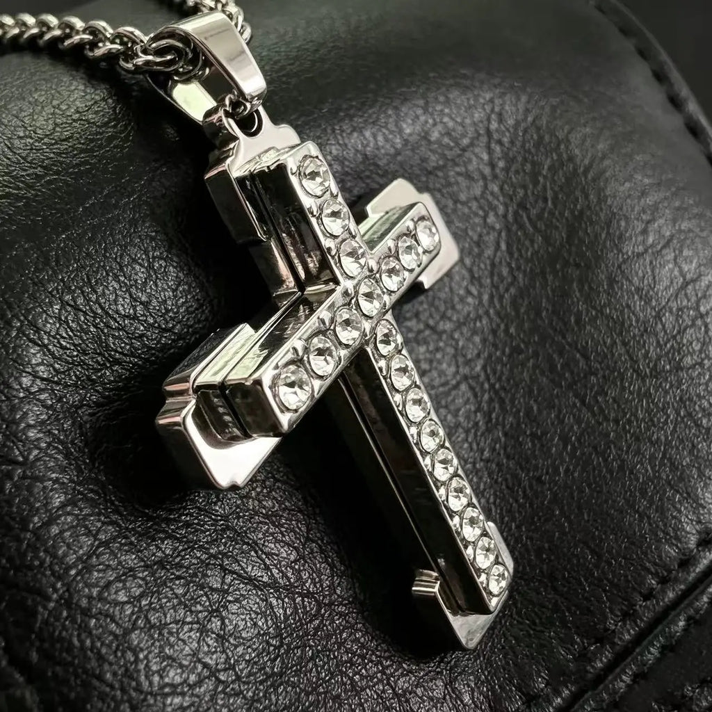 Iced Cross Stainless Steel Pendant Necklace
