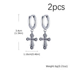Jesus Cross Textured Dangle Earrings — Stainless Steel
