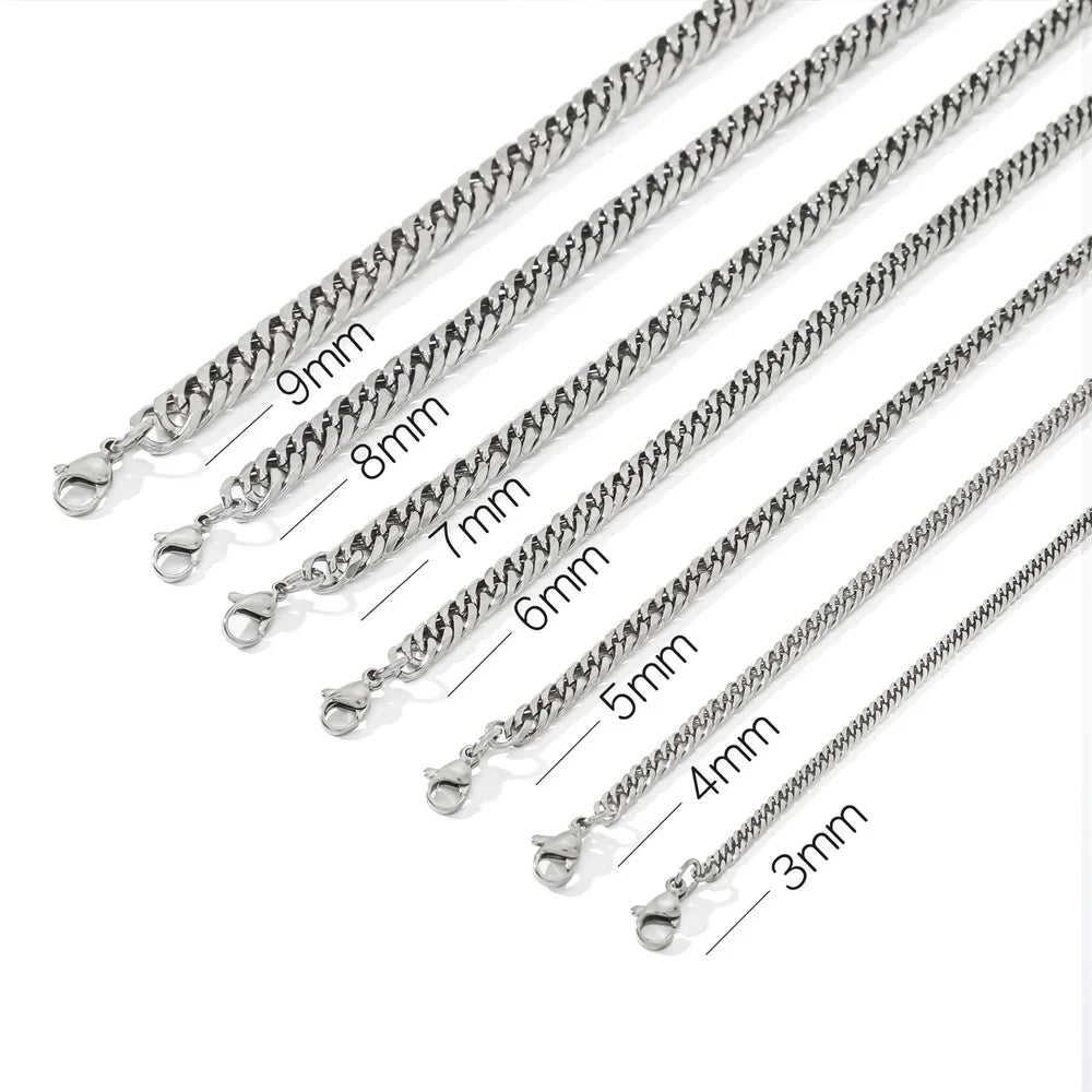 Punk Style Double Woven Six Sided Cuban Chain Stainless Steel Necklace Basic Hip Hop Men's Necklace Fashion Jewelry Accessories