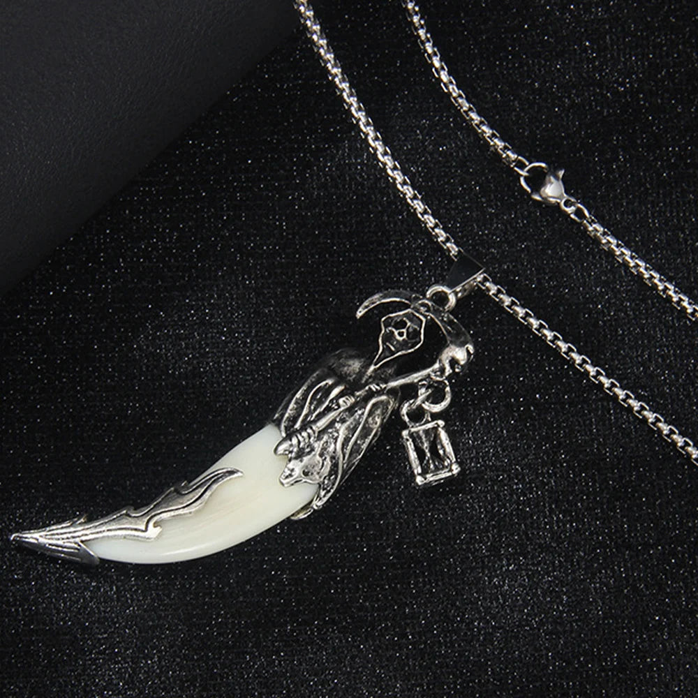 1pcs Creative Men's Necklace Pendant Horror Theme Skeleton Death Reaper Scythe Necklace Halloween Party Accessories
